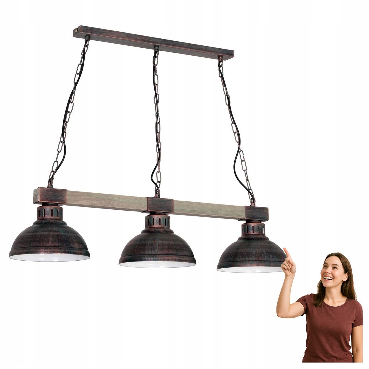 Trojitá závesná lampa na drevenom nosníku Hakon 9058 Luminex