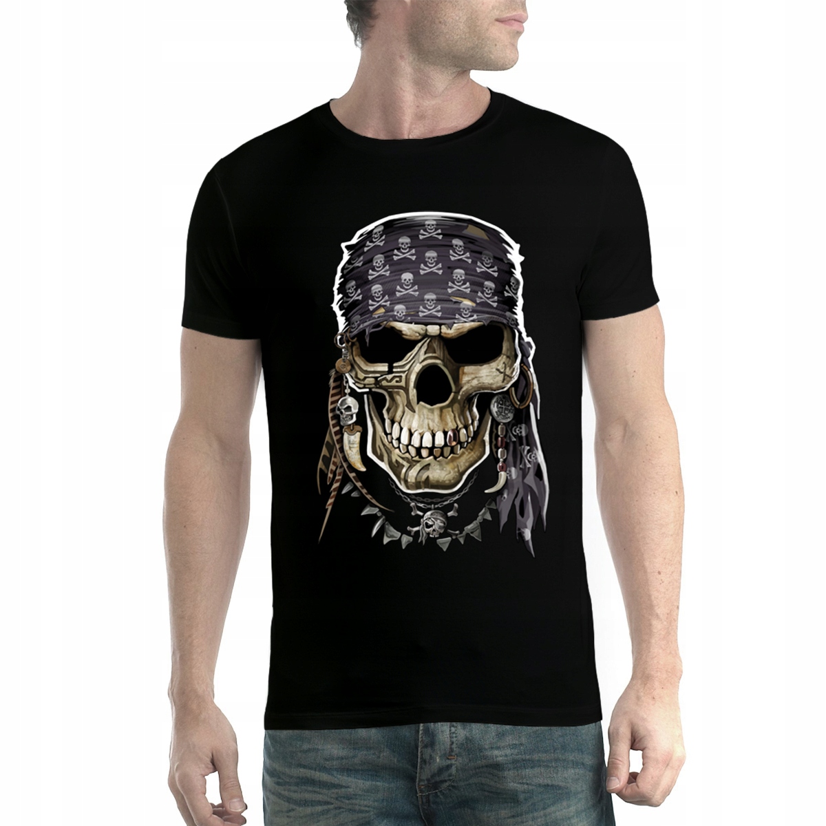 

Piracka Czaszka T-shirt Męski Czerń 3XL