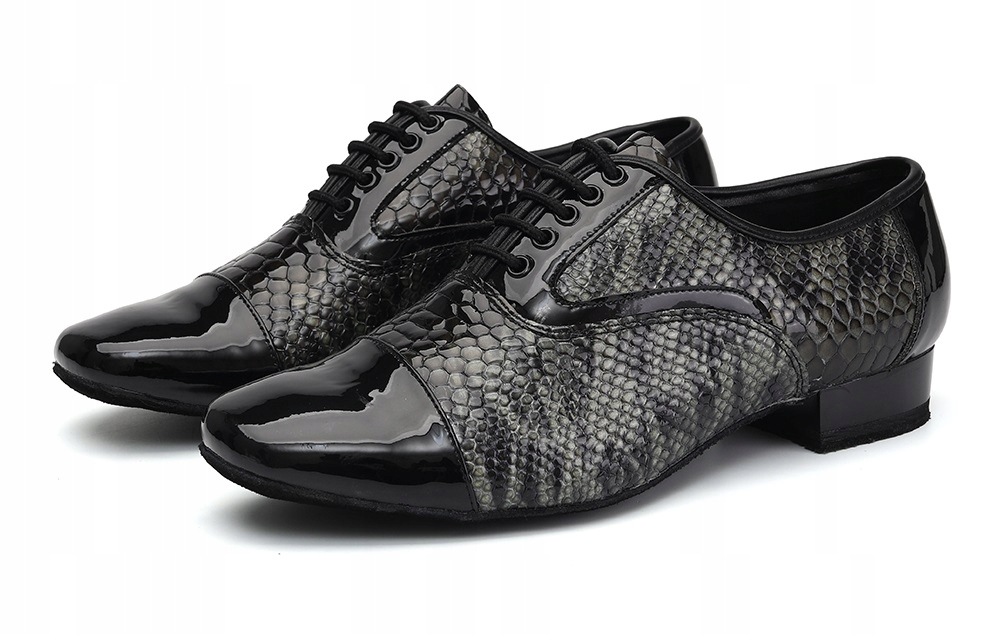Męskie Skórzana Buty Do Tańca Taneczne Czarne Wężowe 2,5cm R.46