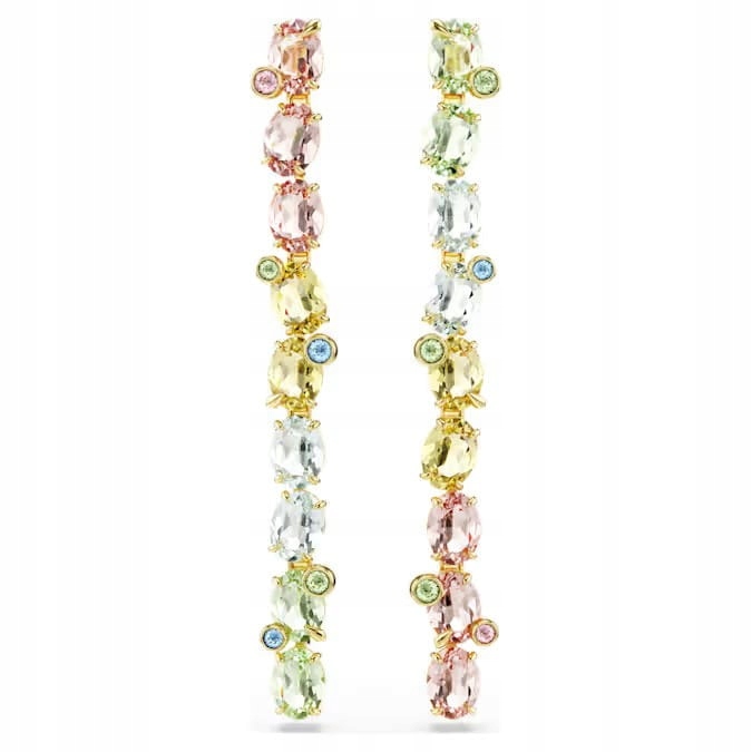 Náušnice Swarovski dlouhé Gema barevné krystaly ocel barva zlatá tyčinka