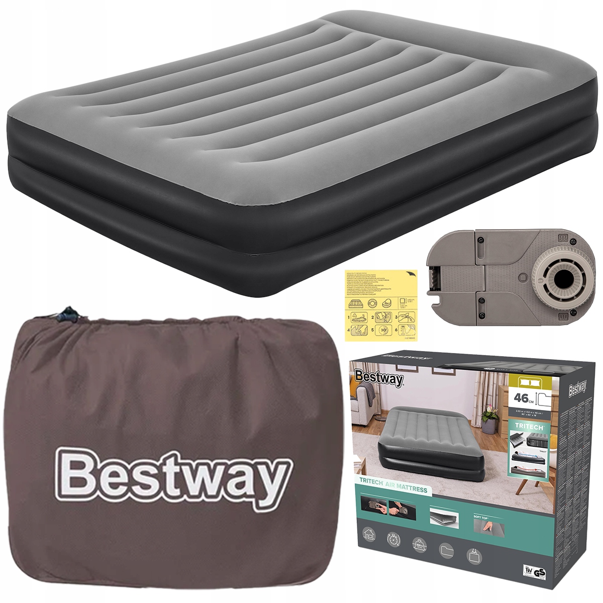 Duży Materac Dmuchany Dwuosobowy Łóżko z Pompką do Spania Bestway 200 150cm