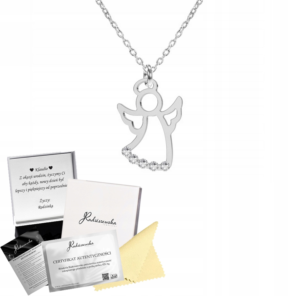 Stříbrný Náhrdelník S Andělem Křišťál Dárek Anděl Svaté Přání Bonus
