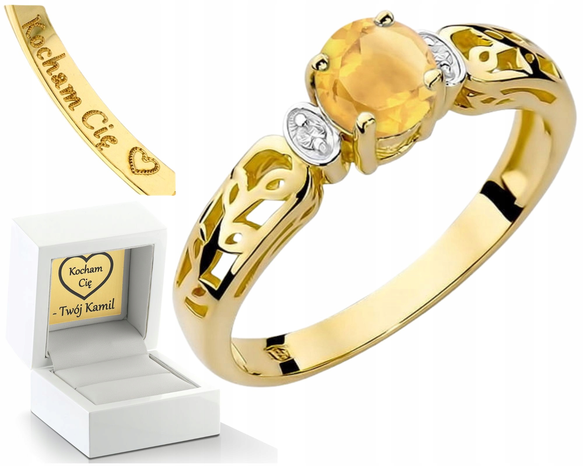 Prstýnek Prsten S Citrínem A Diamanty