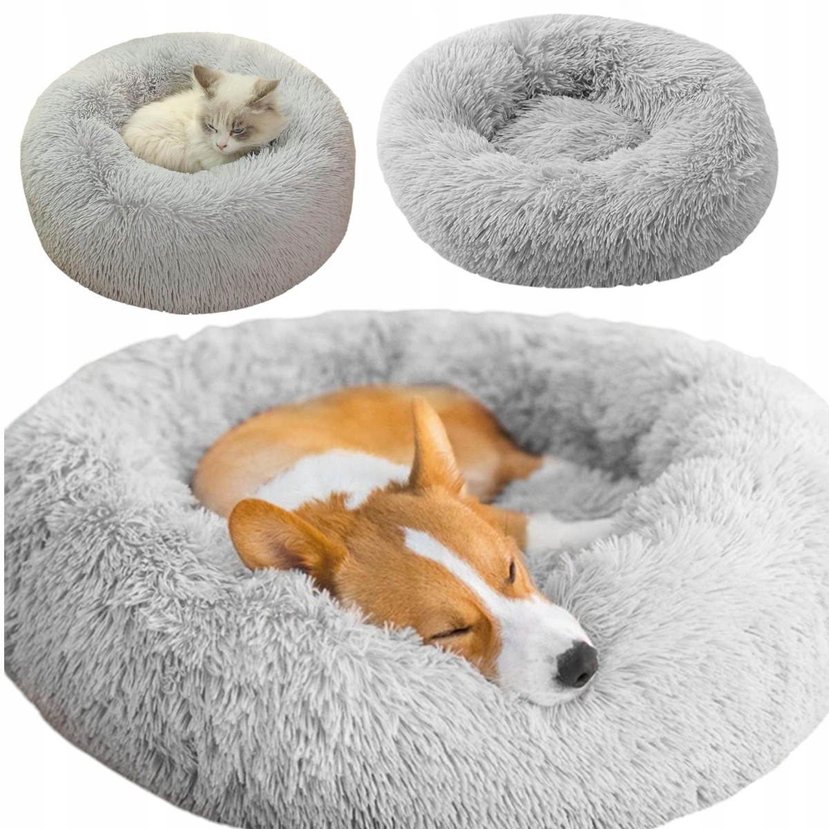 Levně pelíšek Pro Kočky A Psa Bedsure Plyšové Kulaté 60 CM Světle Šedé Stylové