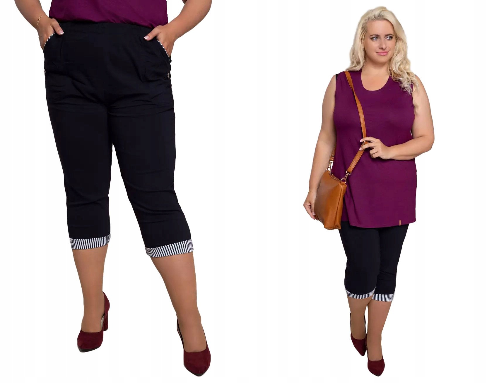 Tmavě modré 3/4 kalhoty s proužky, velikost 54