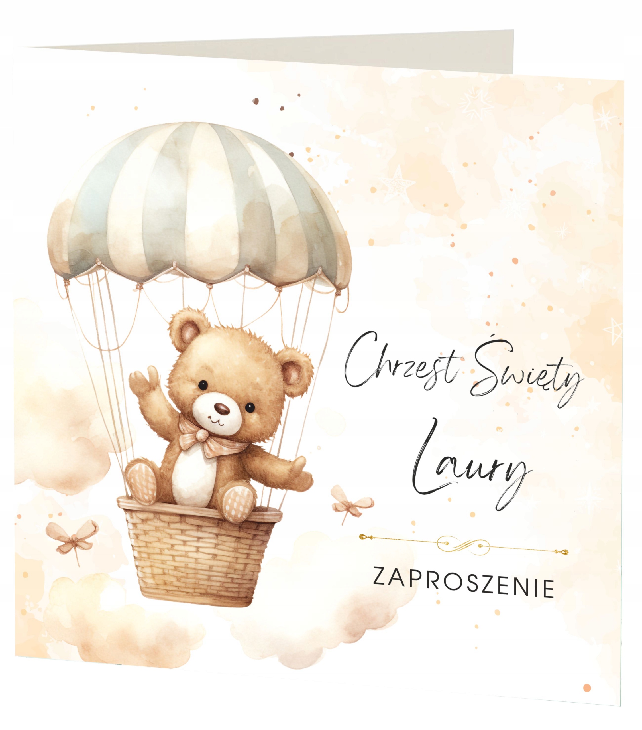 Zaproszenia na Chrzest Święty z kopertą + Imię Dziecka = Miś z Balonem Marka inna