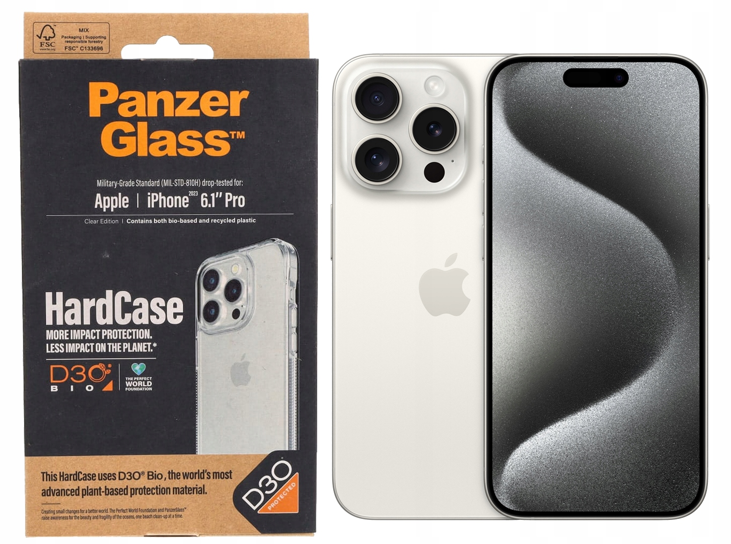 Pouzdro Antibakteriální Panzerglass HardCase pro iPhone 15 Pro bezbarvé