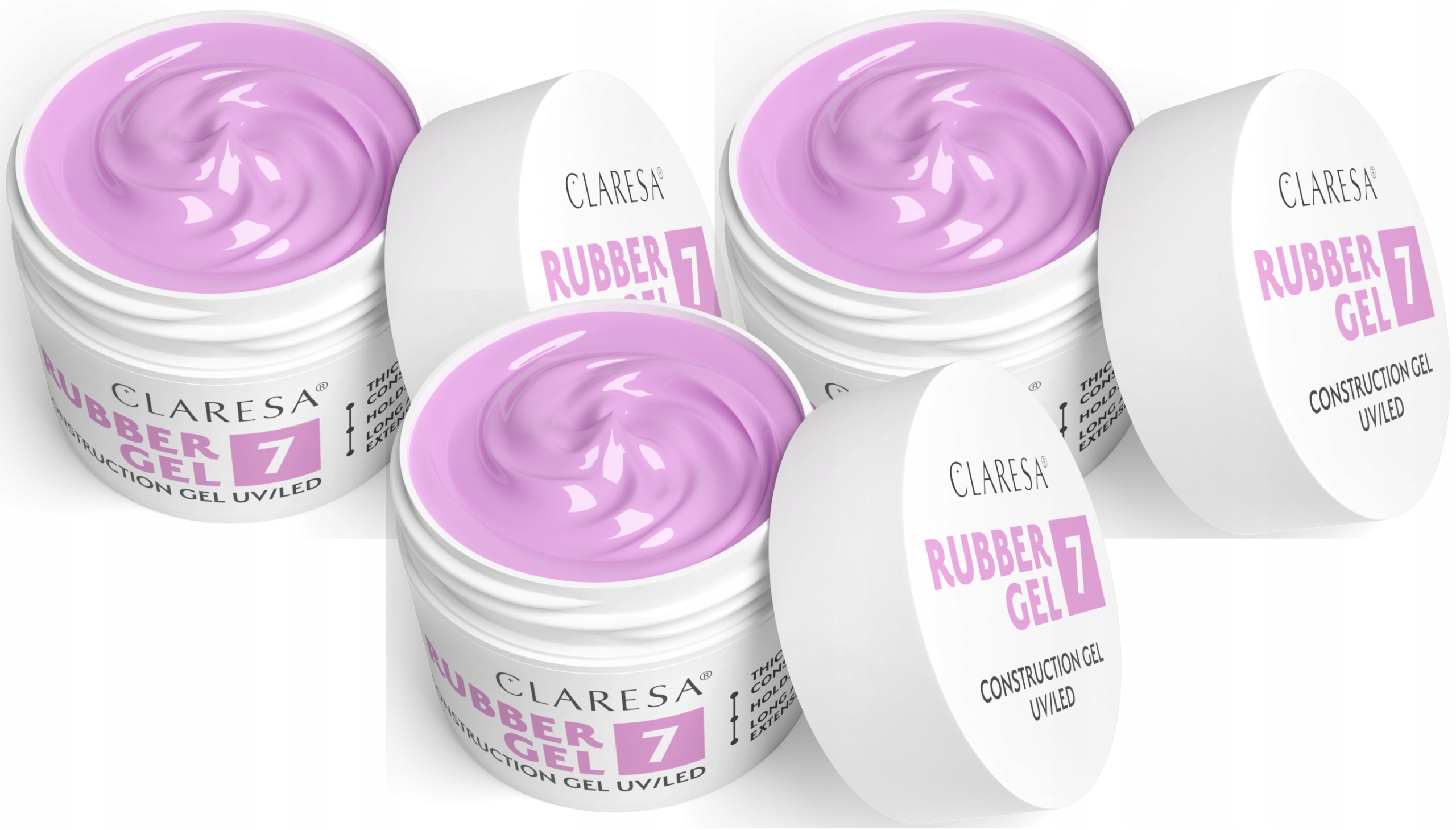3 kusy Stavební Gel Rubber Gel 7 45G Claresa Hustá konzistence Fialová