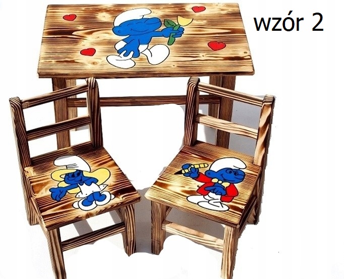 Stolik+4 krzesełka MEBELKI DREWNIANE DLA DZIECI! S Wysokość siedziska 24 cm
