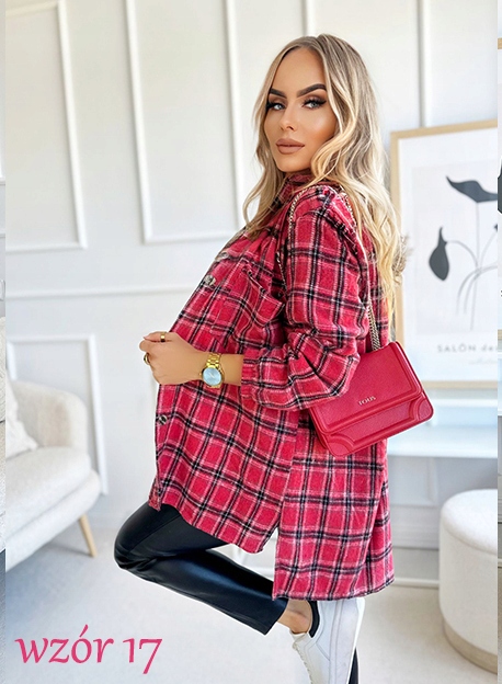 KOSZULA FLANELOWA DAMSKA w kratę luźna zapinana na guziki Kolor wielokolorowy