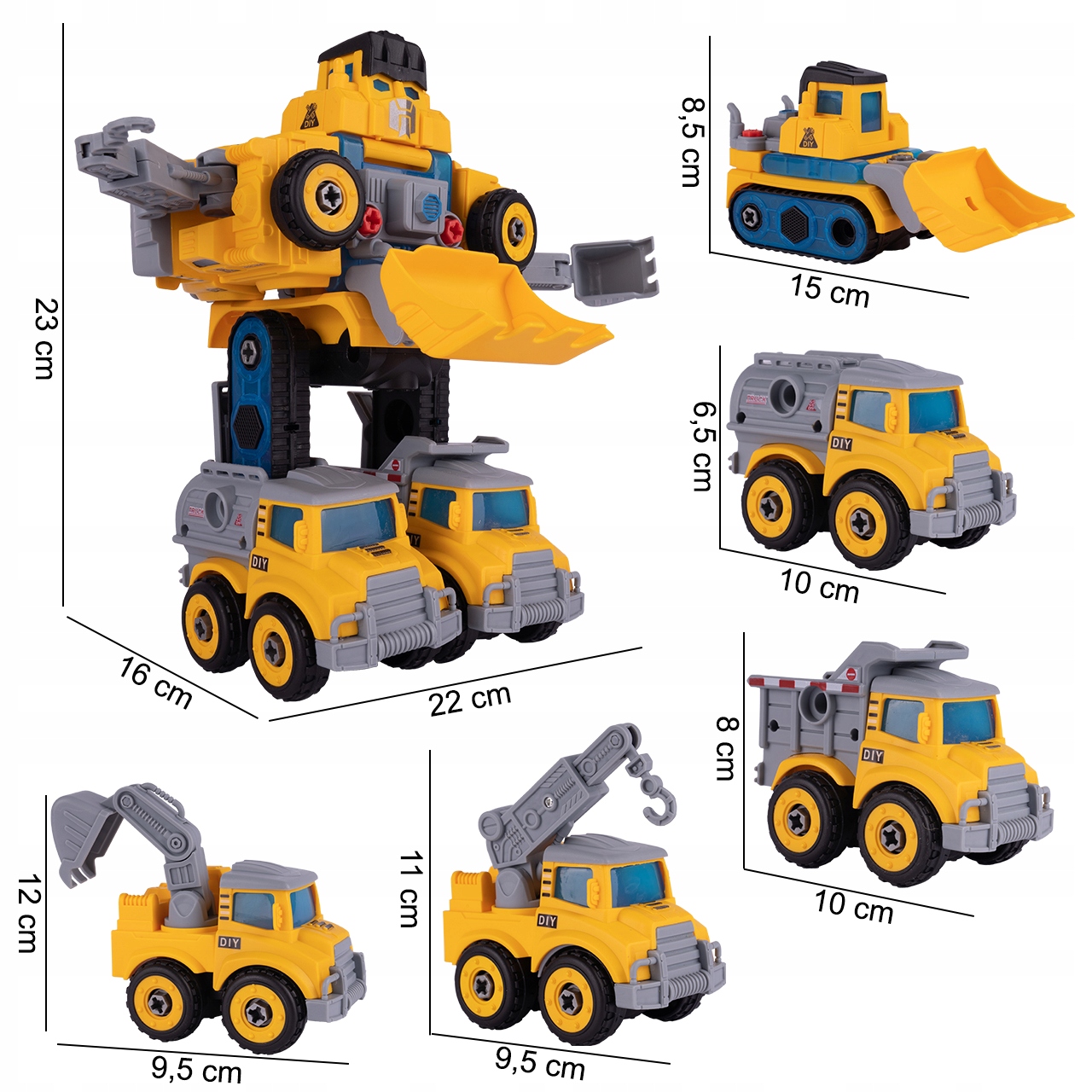 ROBOT TRANSFORMUJĄCY W AUTKA BUDOWLANE 5 SZTUK Marka MalPlay