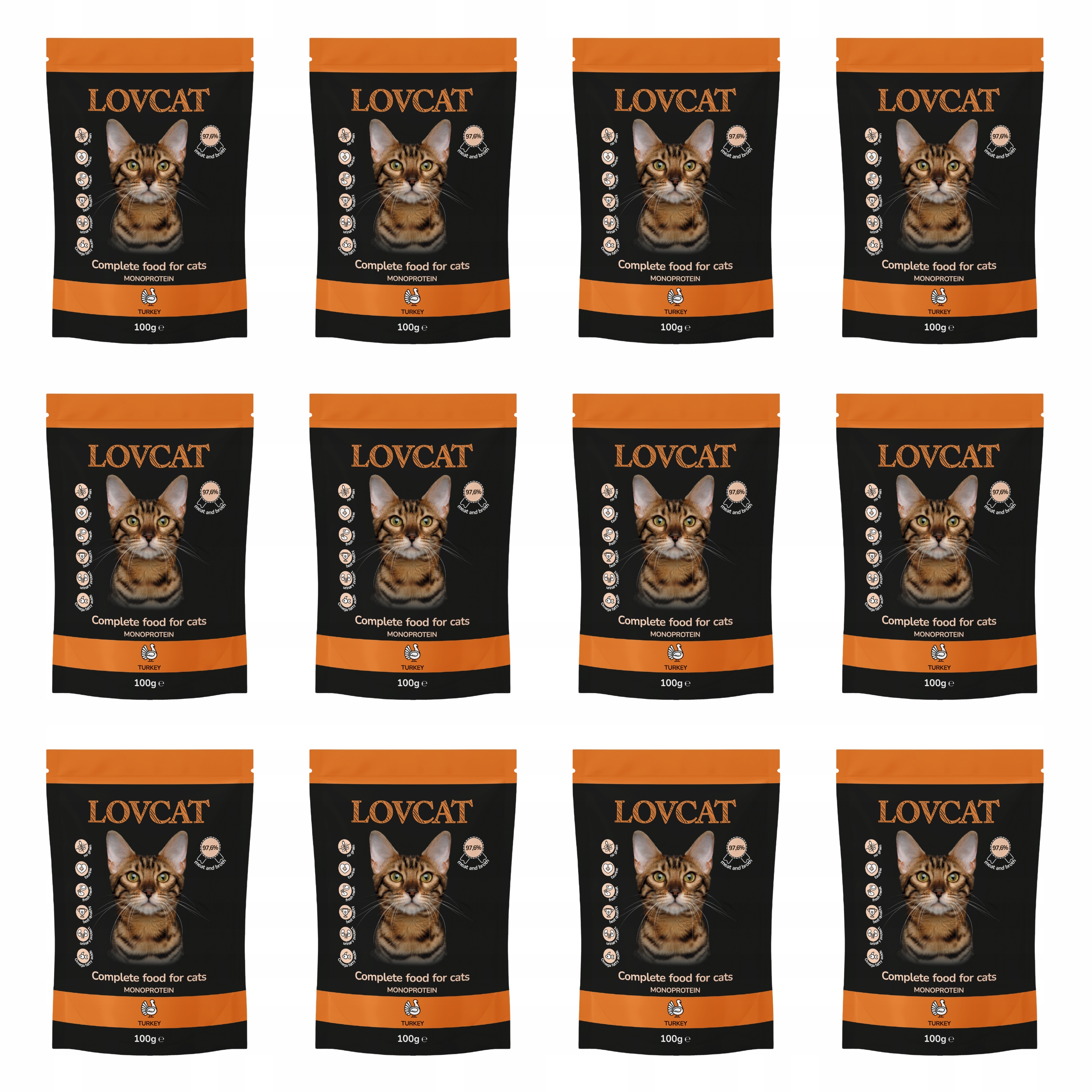 Lovcat Pure Turkey Mokré krmivo pro kočky Krůta mono kapsička 12x100g Set