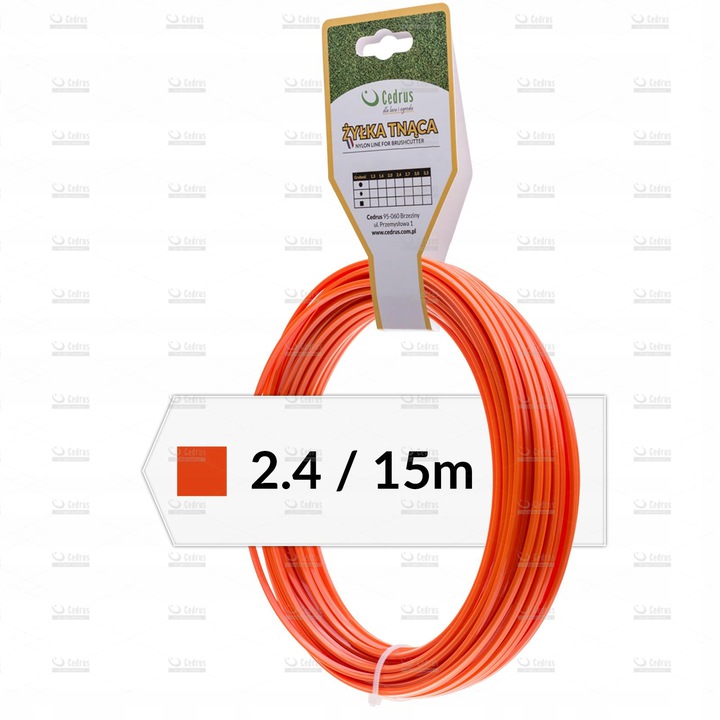 

Profesjonalna Żyłka tnąca do kos 2,4mm 15m kwadrat
