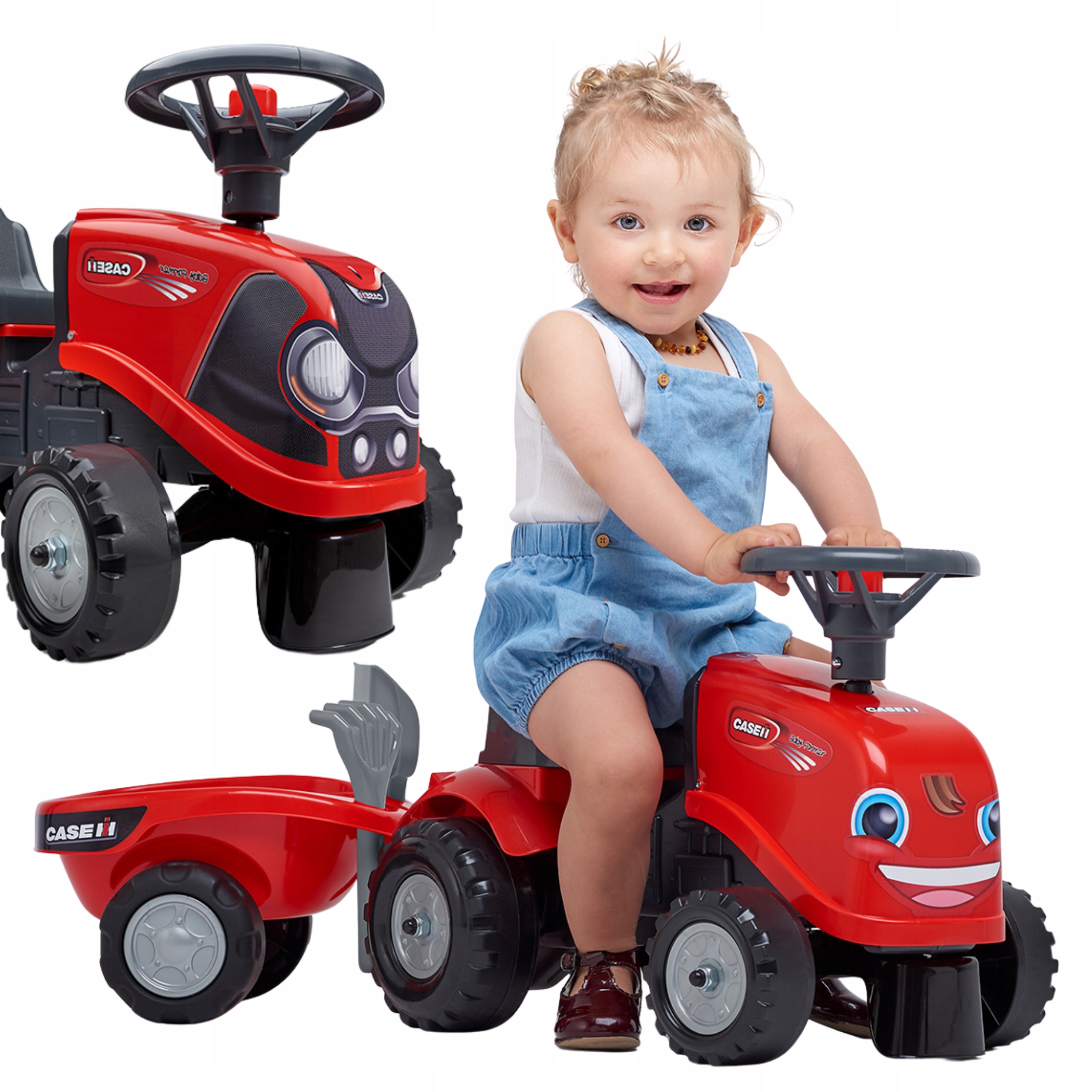 TRAKTOR JEŹDZIK BABY CASE IH RIDE-ON CZERWONY PRZYCZEPKA OD 12 MIES FALK