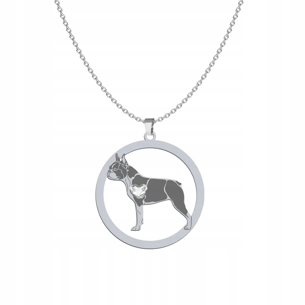 Stříbrný náhrdelník Boston Terrier 925 Žena Řetízek Gravírování Bonus