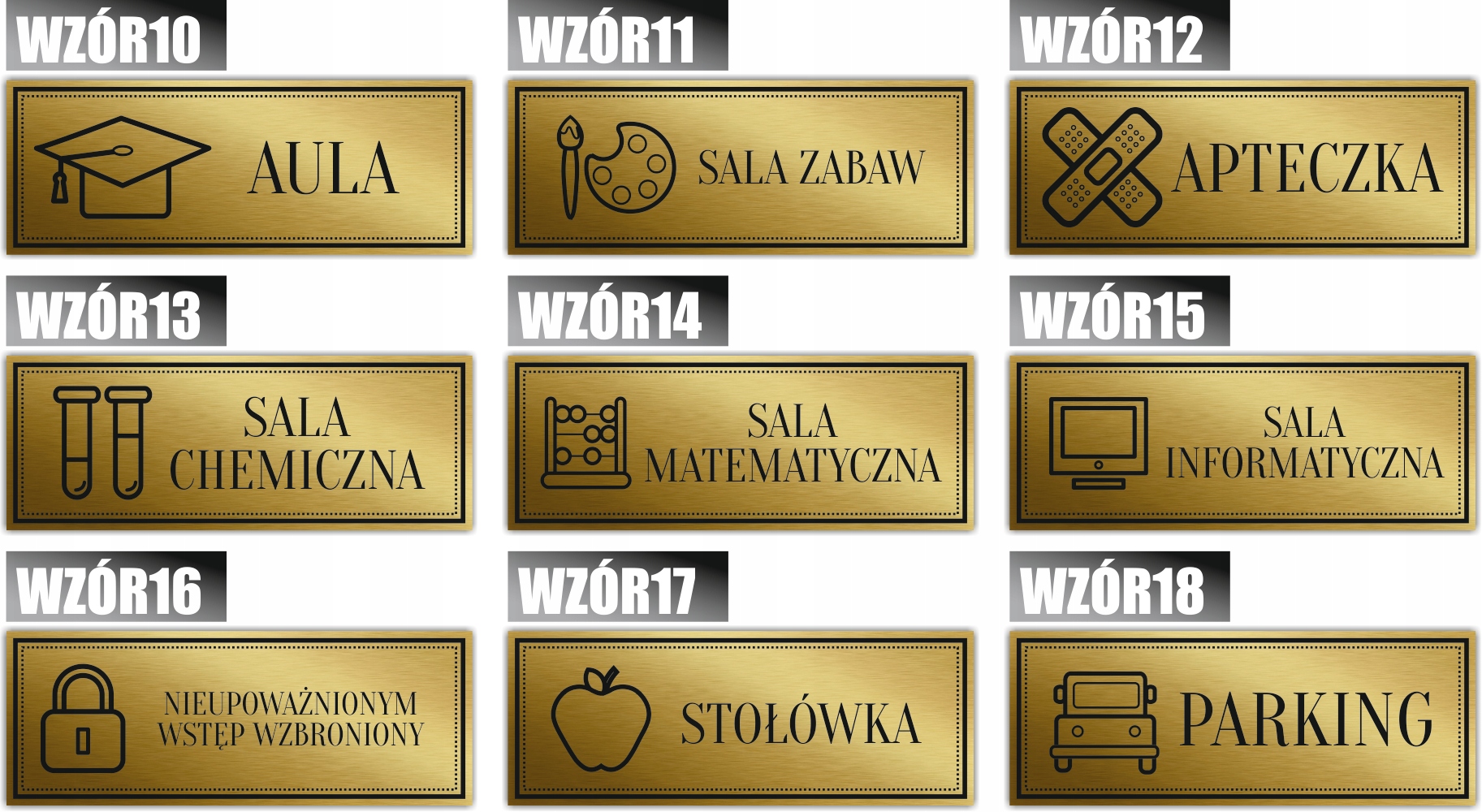 Tabliczka informacyjna GRAWER Złota UWAGA KOT piktogram Wysokość produktu 8 cm