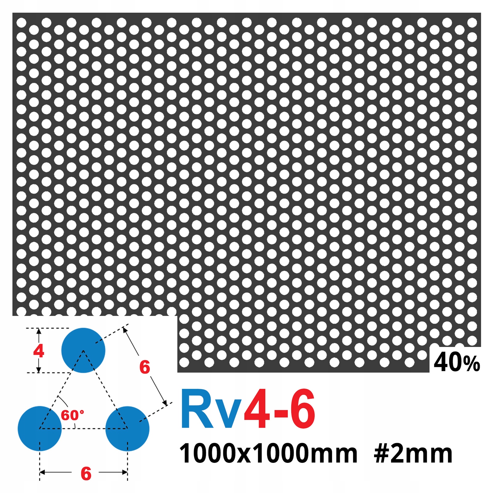 BLACHA PERFOROWANA 1000 x 1000 SITO STAL SUROWA Gr 2 mm Rv 4-6 KOŁA 4 mm Kod producenta RV462S-1/2