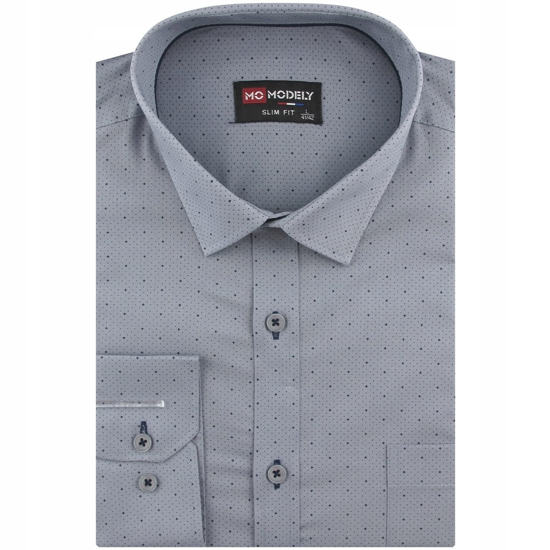 Koszula Męska Wizytowa do garnituru szara we wzorki Slim Fit J484