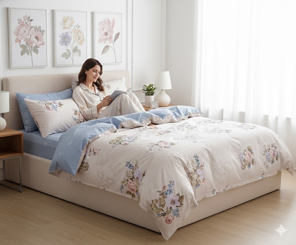 3dílná sada povlečení na peřinu Floral Beige 100% bavlna do ložnice 220x200 cm