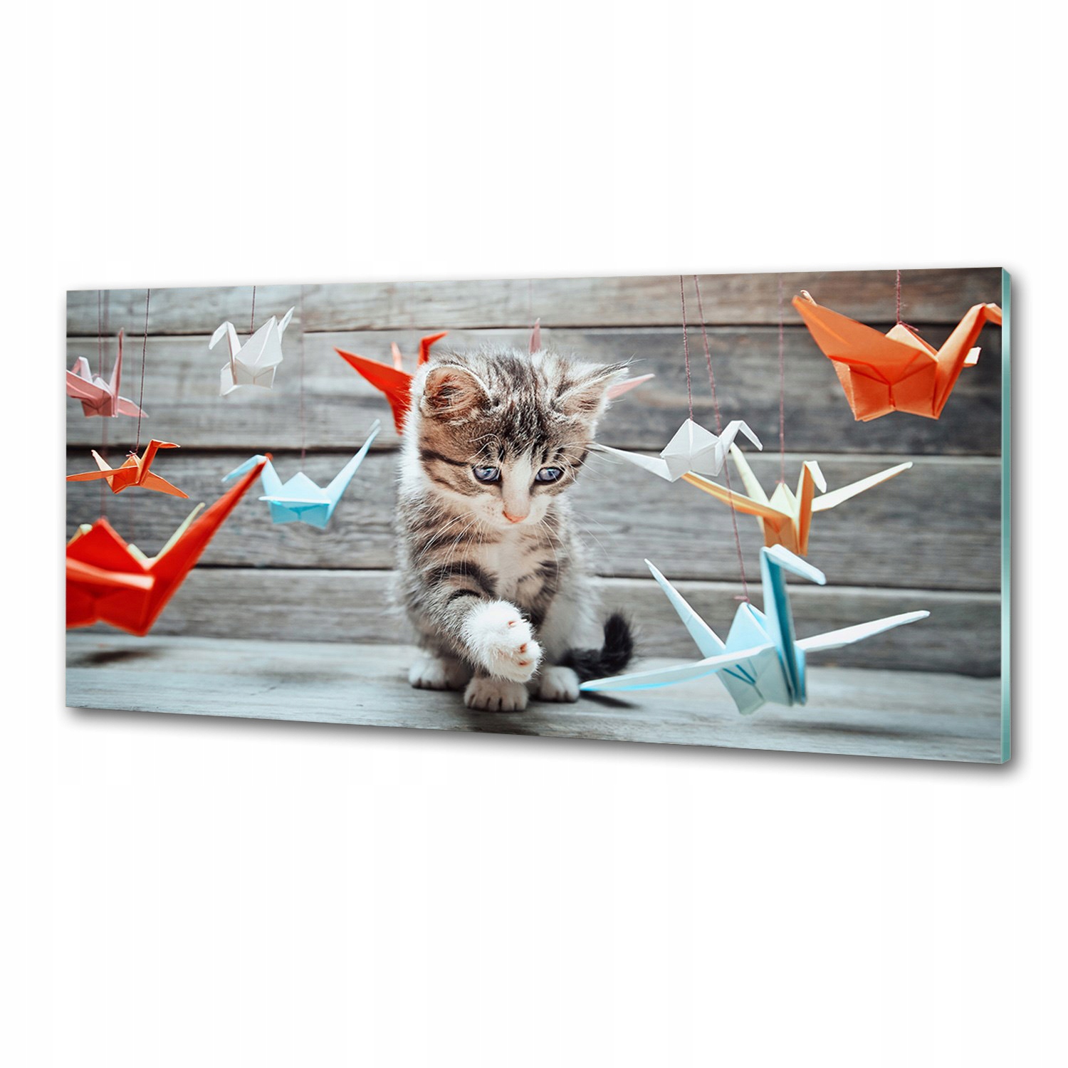 Lacobel panel Kočka ptáci z papíru 125 x 50 cm Lepidlo