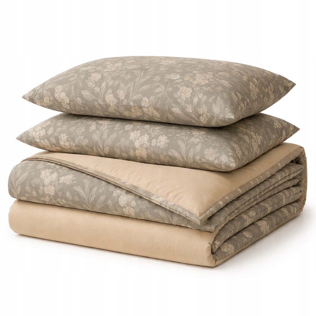 Pościel bawełniana 160x200 +poszewki naturalna bawełna beżowa w kwiatki