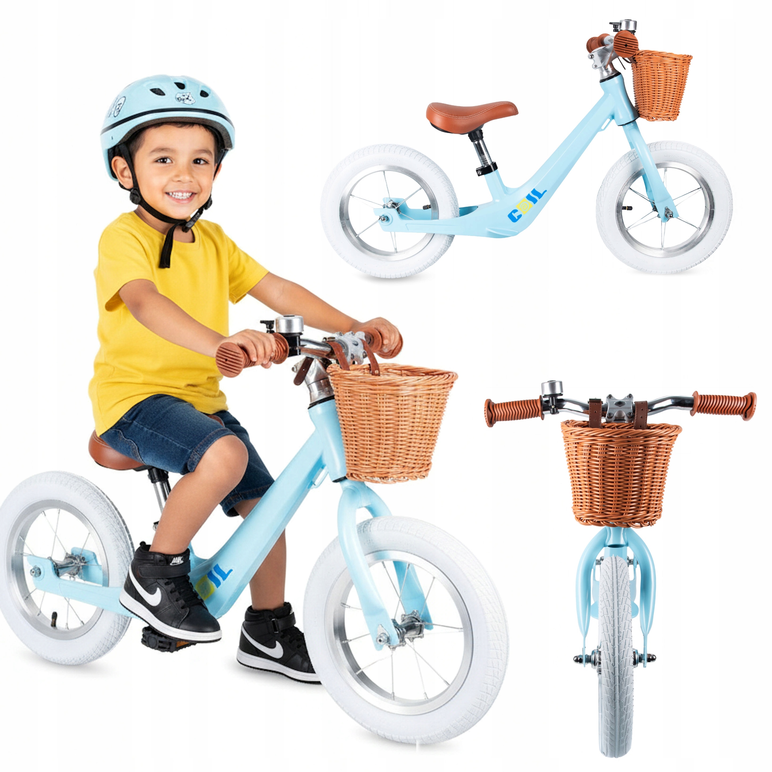 Rowerek Biegowy Dla Dzieci Lekki Z Koszykiem Magnezowy Coil 12" Niebieski