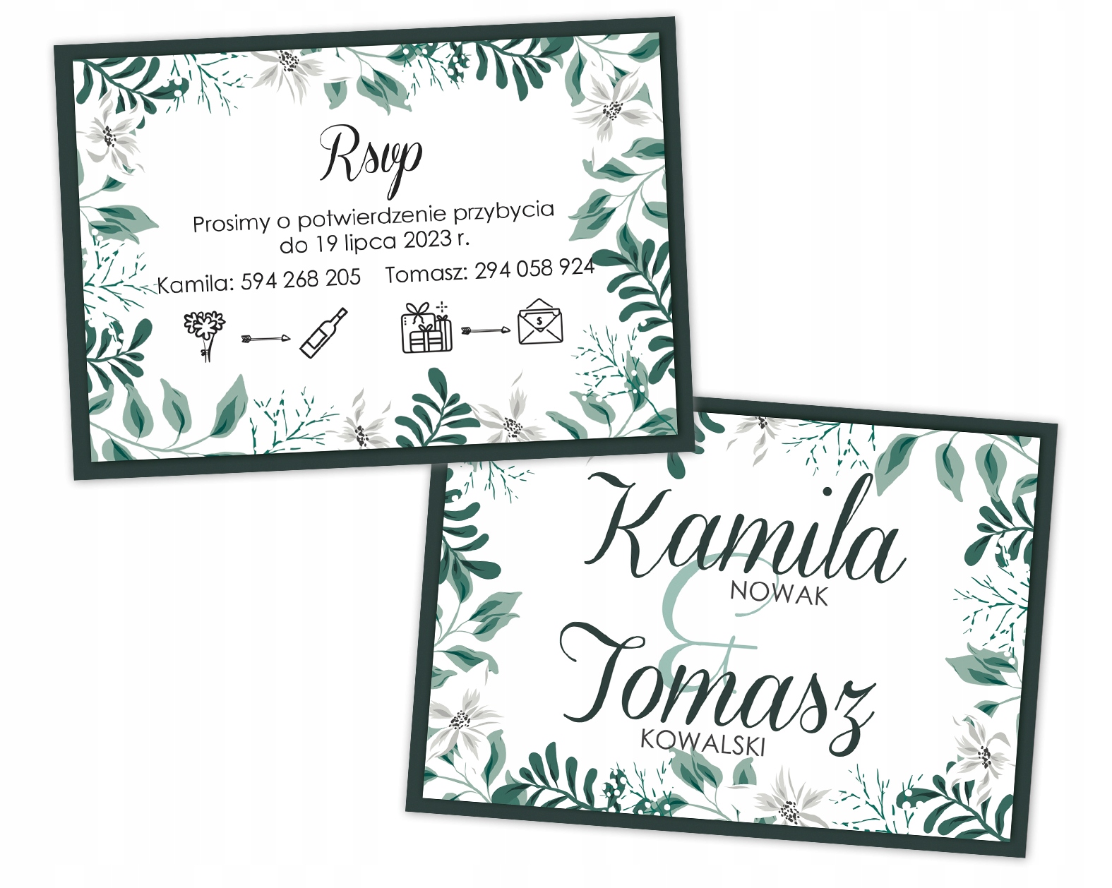 ZAPROSZENIE ŚLUB RSVP KOPERTA OPASKA C ZIELONE Z2 Wykończenie papieru matowe