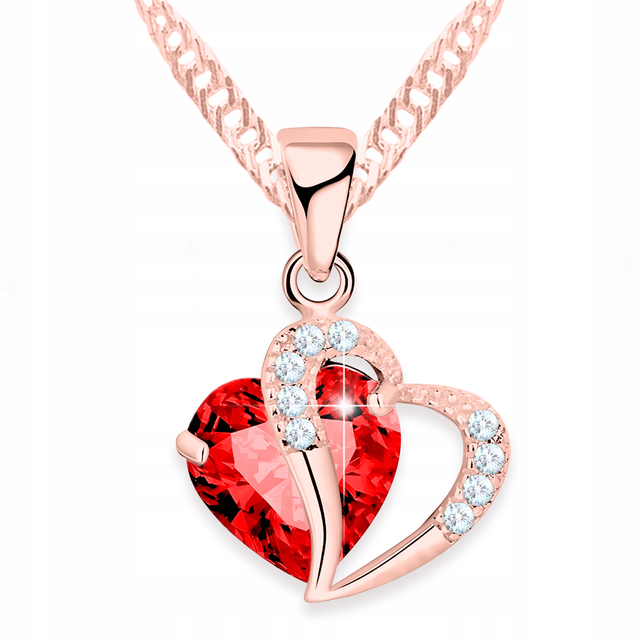 Pozlacený náhrdelník s červeným srdcem a očkem, srdce Stříbro 925