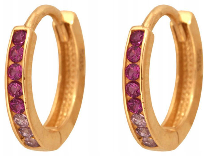 Zlaté náušnice 585 klasické kroužky s růžovými zirkony 14kt