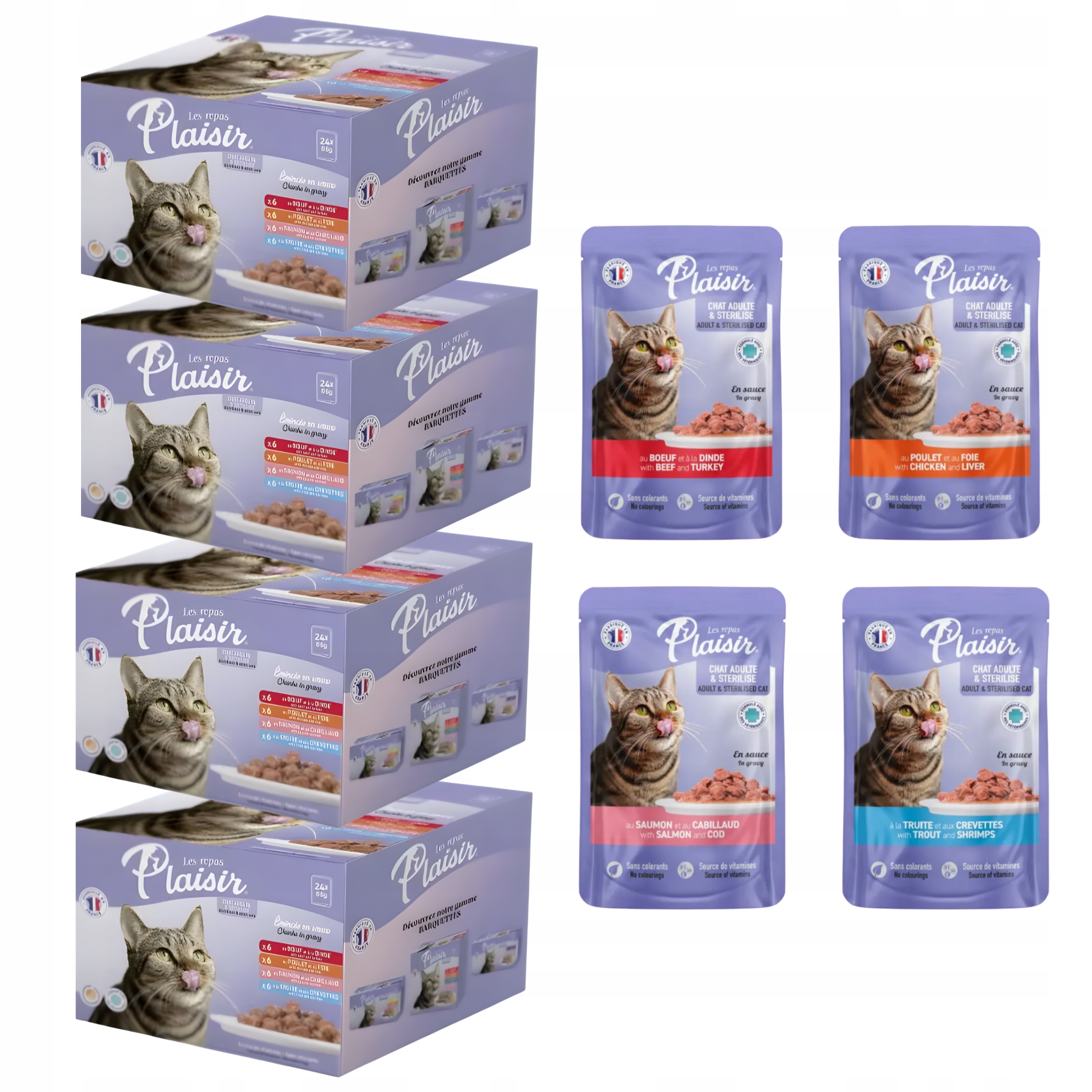 Mokré Krmivo pro kočky 96 x 85g Balení Plaisir Kapsička Mix Chutí v omáčce