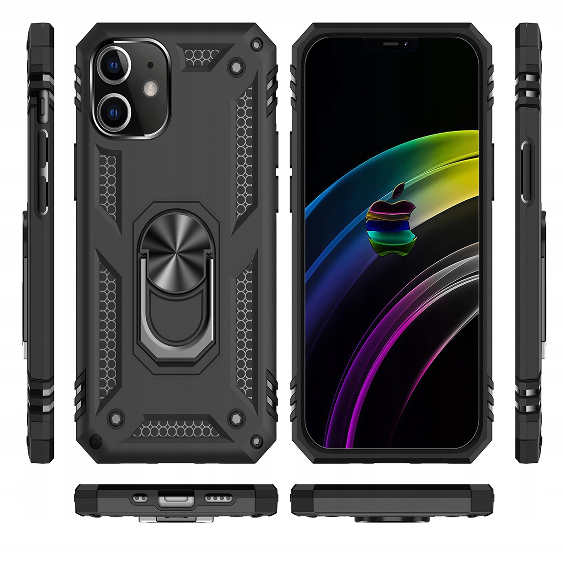 Etui PACNERNE RING COVER CASE do, IPHONE 12 MINI HARD ARMOR i Szkło 3MK Rozszerzenie podstawka
