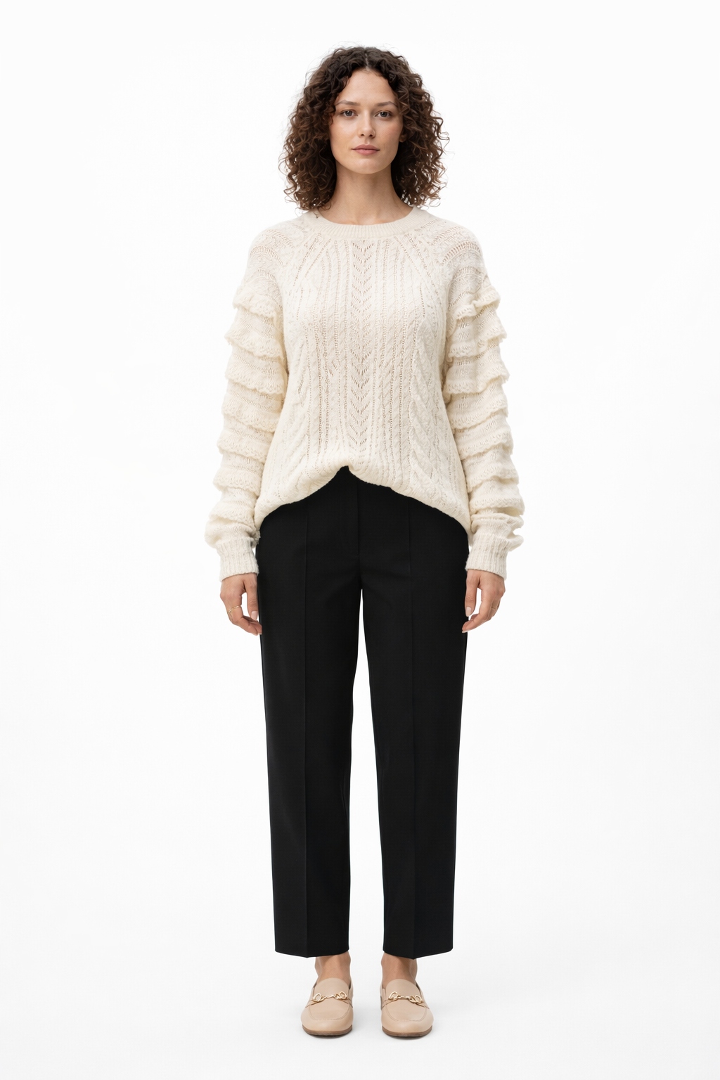 Twinset Bílý Ažurový Svetr S Volánky Na Rukávech S I3C