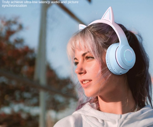 SŁUCHAWKI GAMINGOWE RGB Z KOCIMI USZAMI SLUCHAWKI KOMPUTEROWE DO GRANIA RGB Mikrofon tak