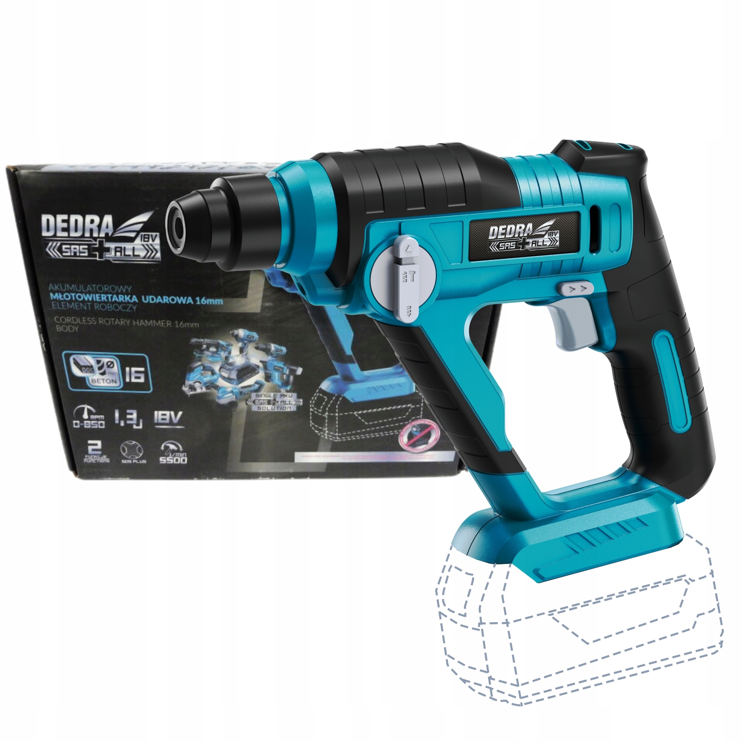 Akumulátorová Příklepová Vrtačka 16 mm 18 V 1,3 J Sas+all Dedra