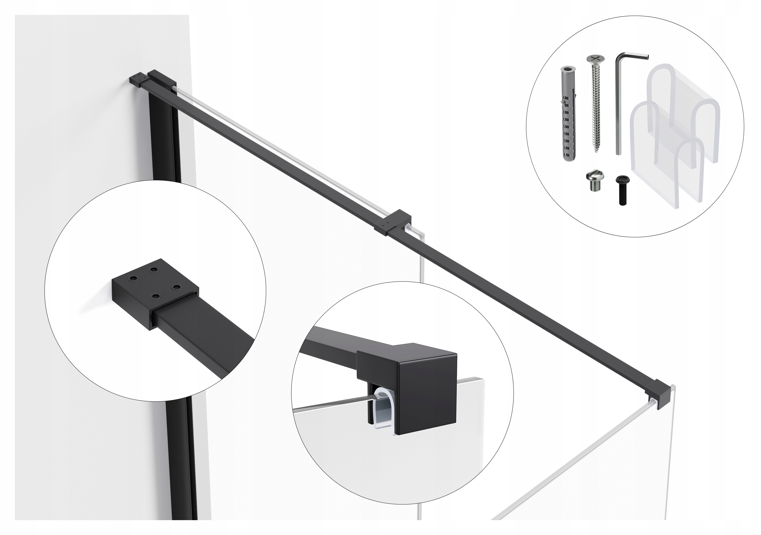 Držiak do kabíny nastaviteľný od 30 do 120 CM, sklo 6-8 MM, čierny mat