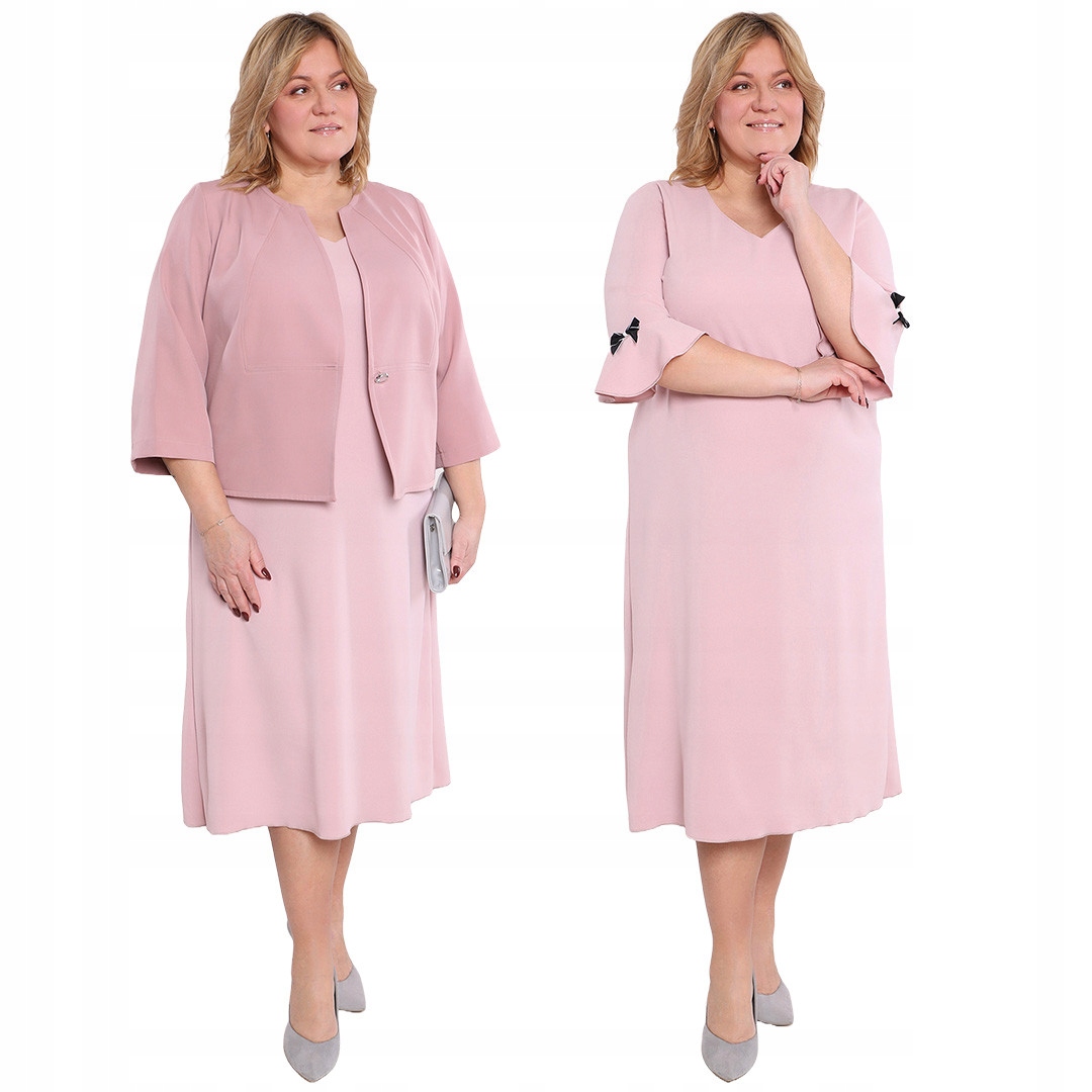 Jasnoróżowa sukienka z czarnymi kokardkami 60/62