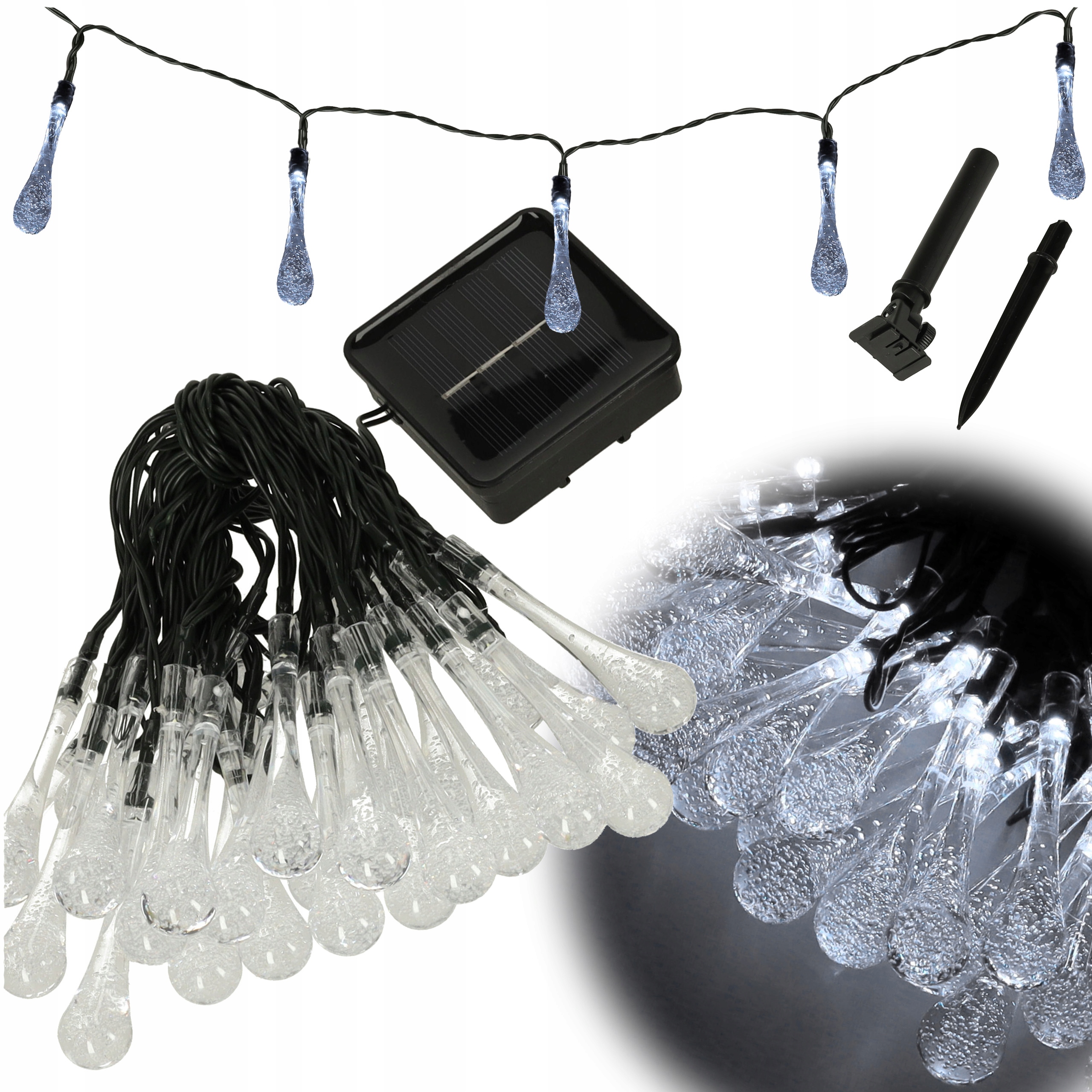 

Lampki solarne ogrodowe sople 6,5m 30LED z. biały