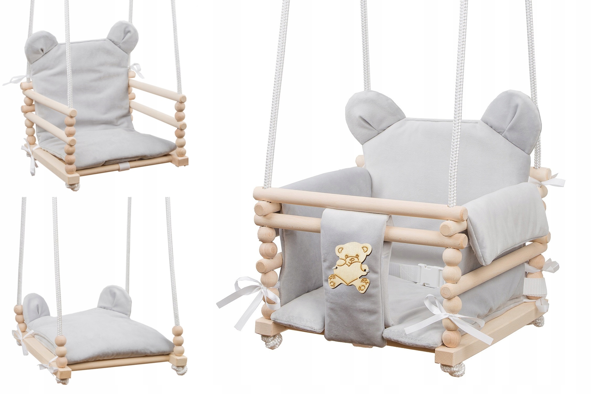 

Huśtawka dla dziecka Drewniana 3W1 Mocne Siedzisko