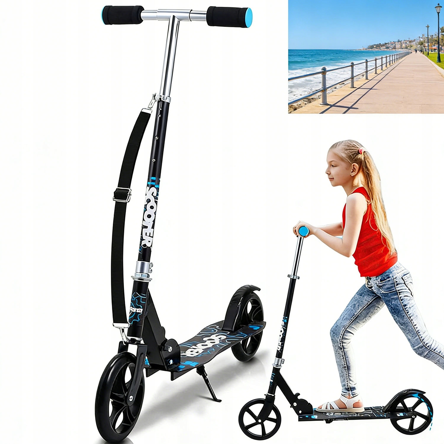 Hulajnoga Składana Miejska Dla Dorosłych Dzieci Regulacja Wysokości Czarna