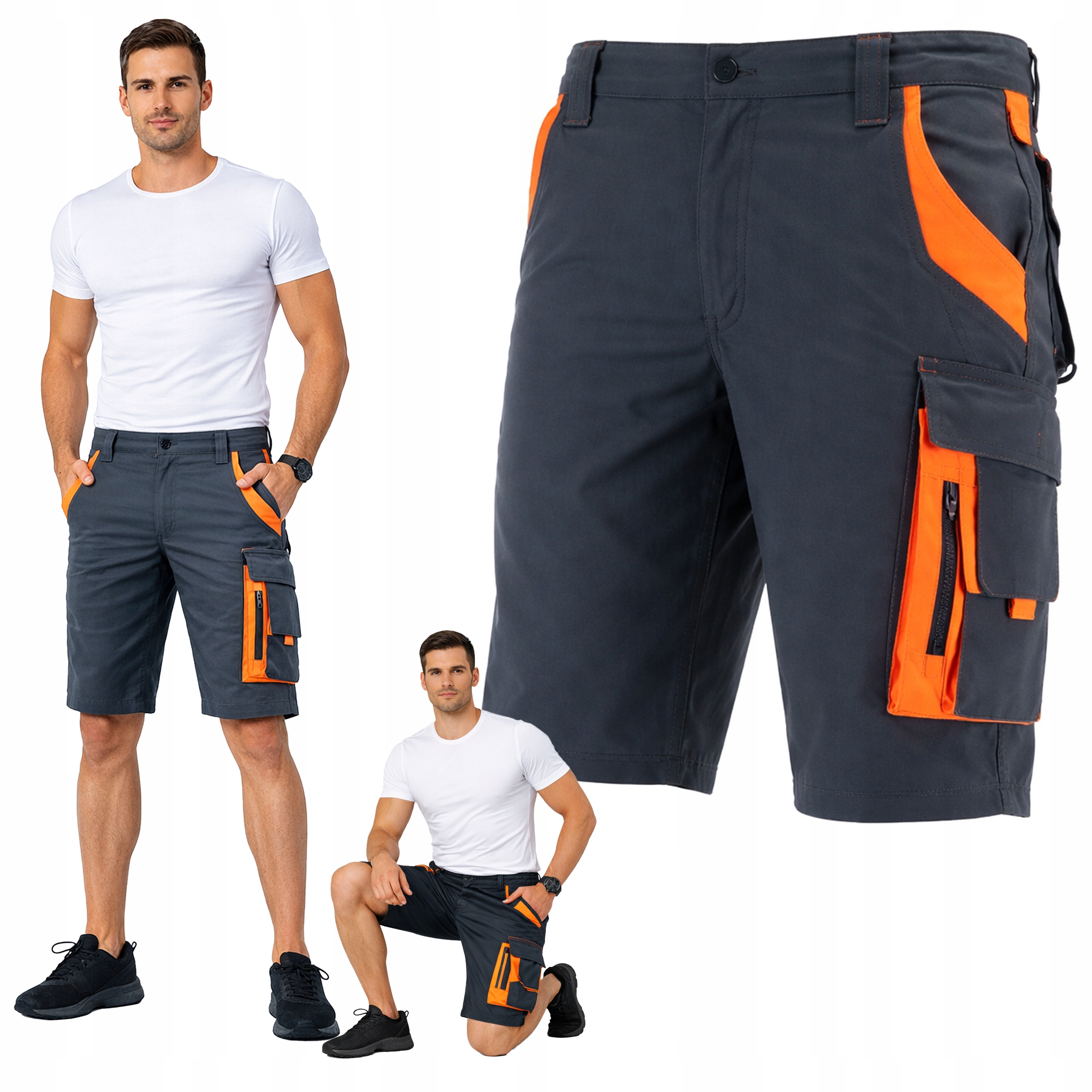Spodenki robocze męskie Elastyczne Stretch Odblaskowe Mocne spodnie krótkie