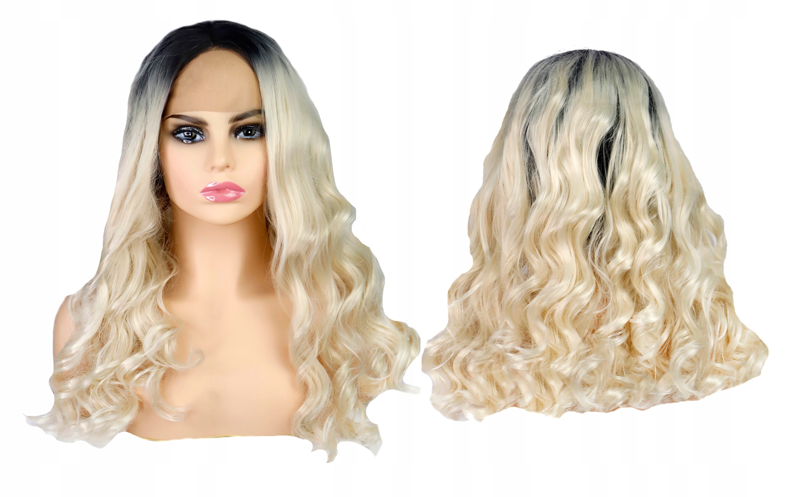 dlouhé vlnité ombre černo/blond Lace Front paruka