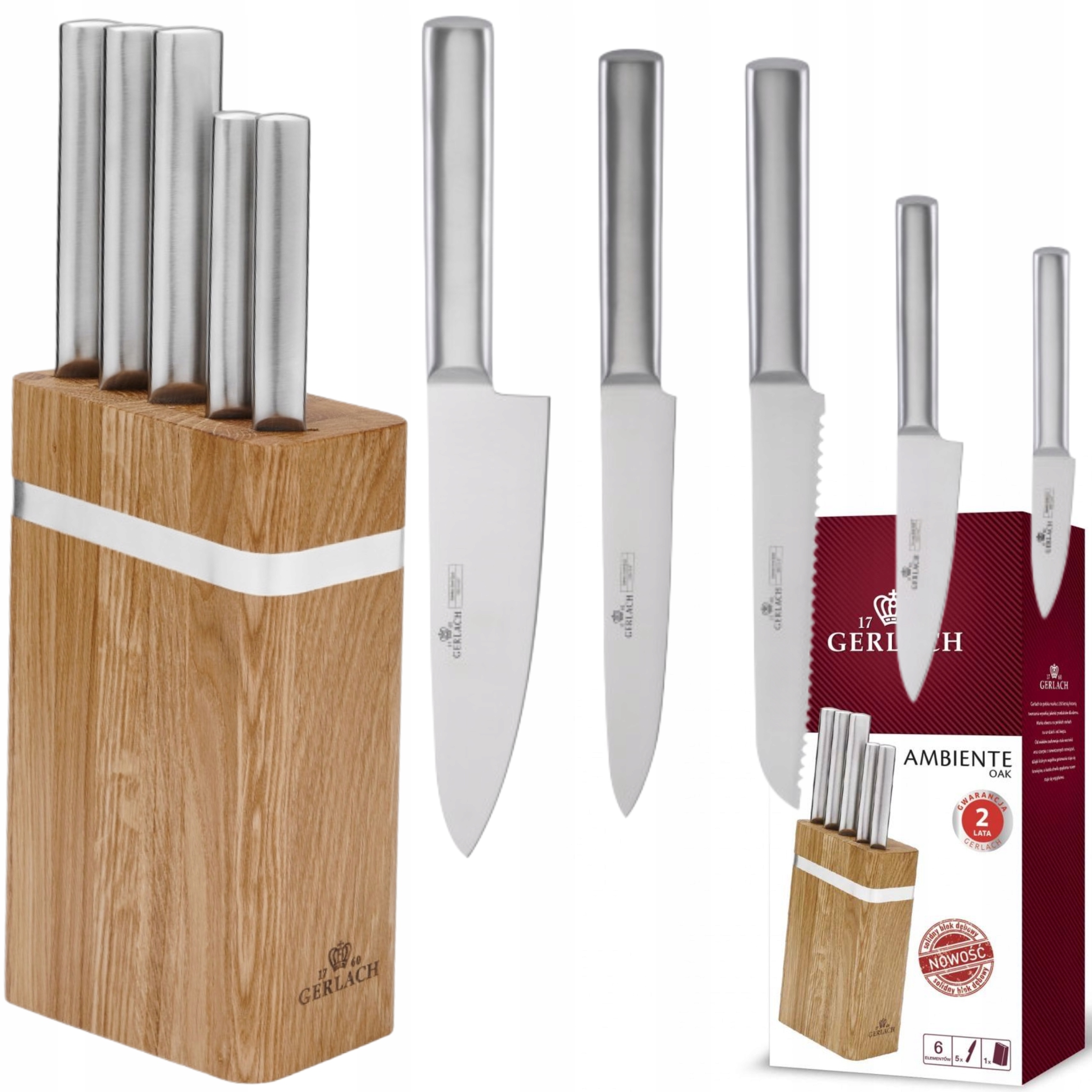Sada 5 Nožov Gerlach Ambiente Oak V Drevenom Bloku, Kuchynská Súprava