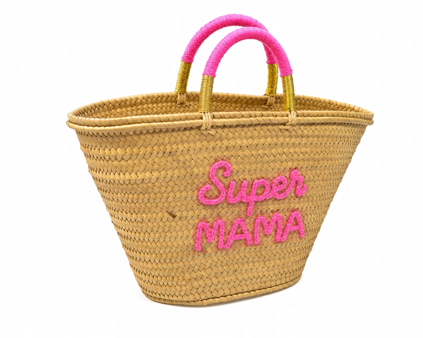 Koš shopper Mama růžový, ručně vyrobená palma Maroko