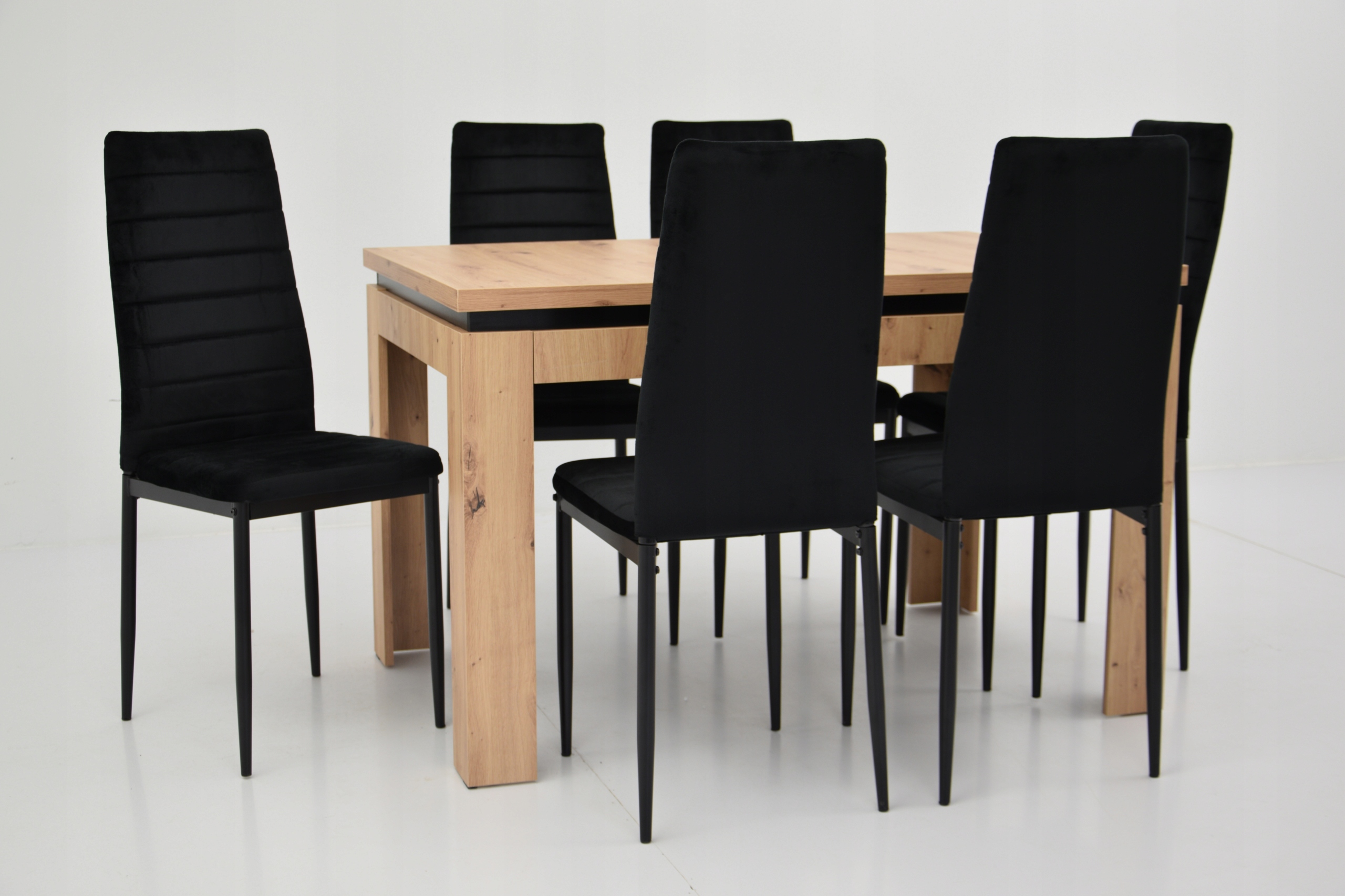 Stół rozkładany 80x120/160 cm 6 krzeseł tapicerowanych welur ekoskóra Szerokość stołu 80 cm