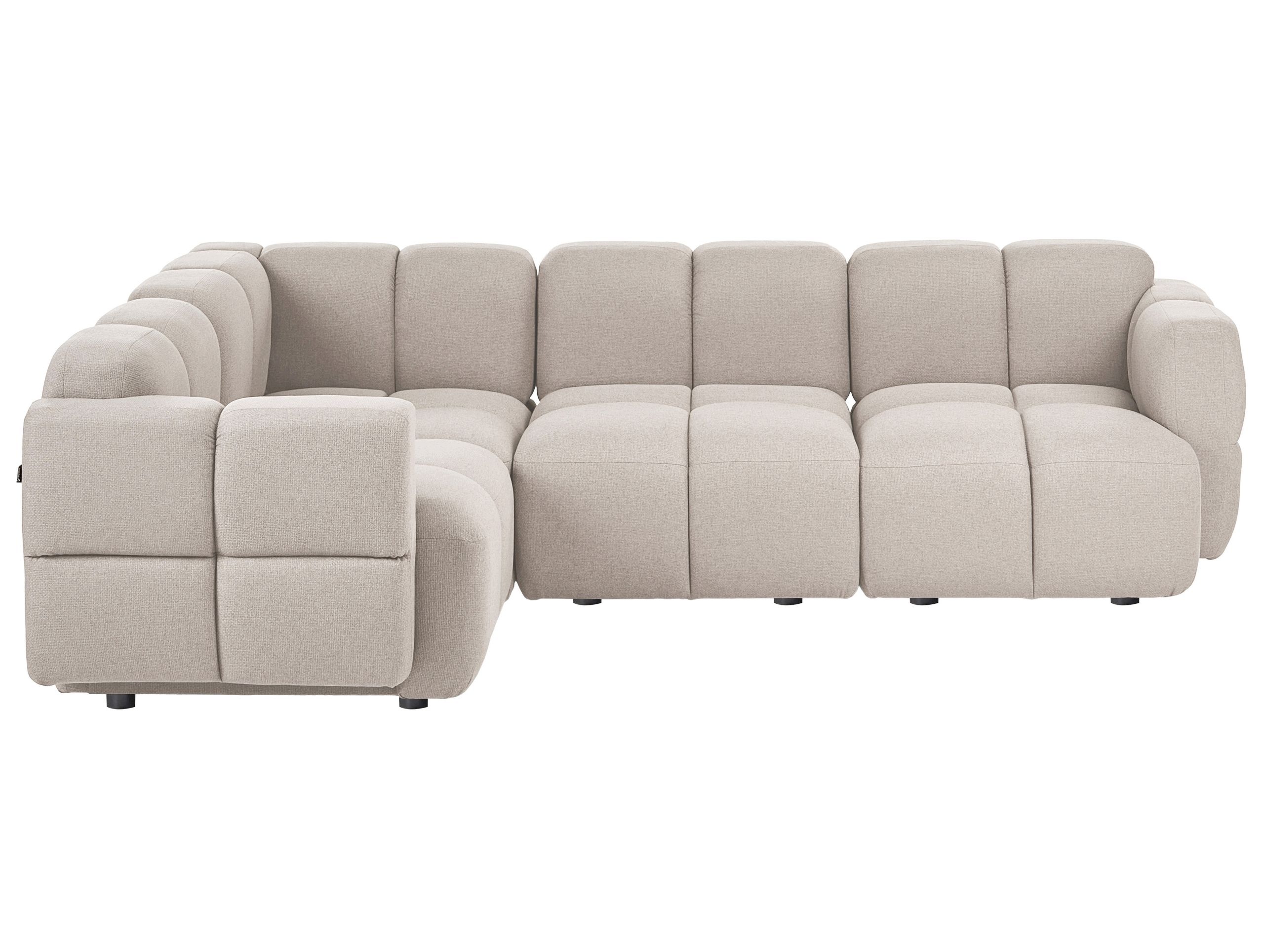 Sofa prawostronna narożna modułowa 4-osobowa tapicerowana beżowa