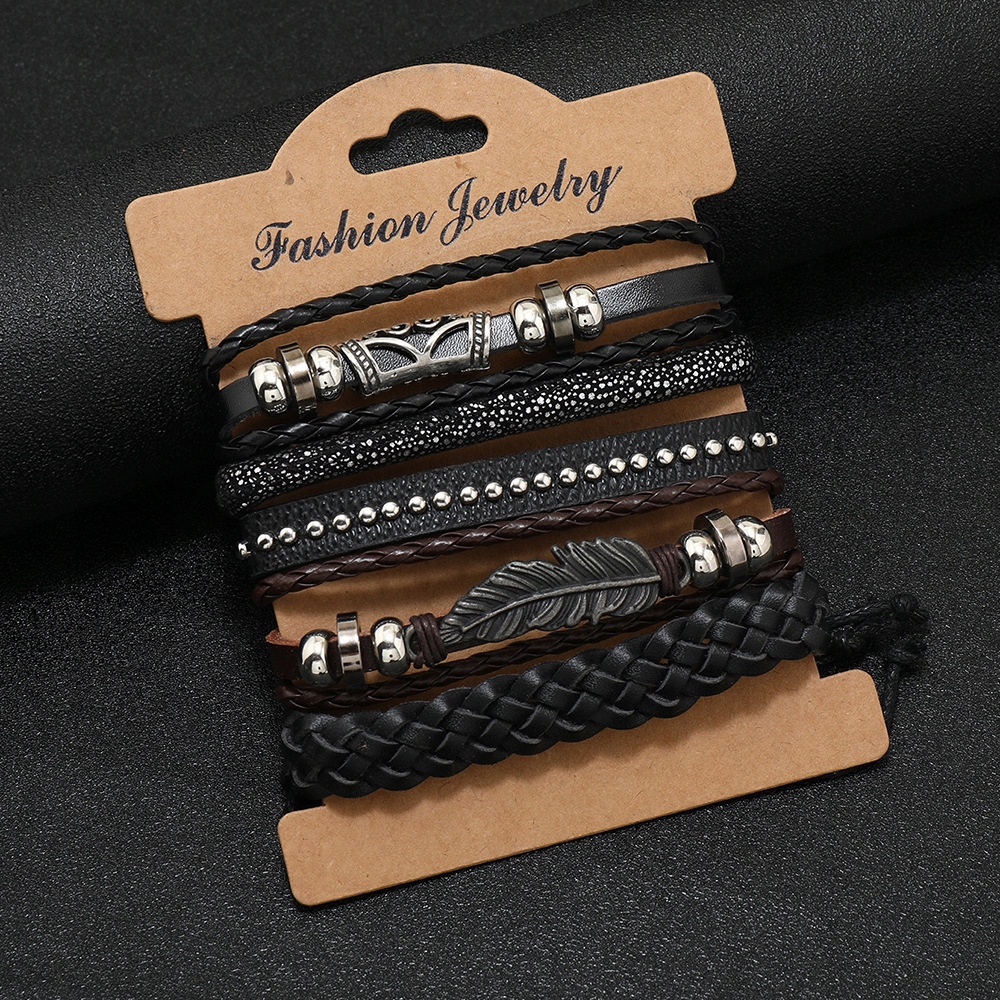 BRANSOLETKA SKÓRZANA MĘSKA ELEGANCKA ZESTAW 9 SZT + TOREBKA PREZENTOWA Kod producenta LuxSet DUŻY Zestaw dla mężczyzny