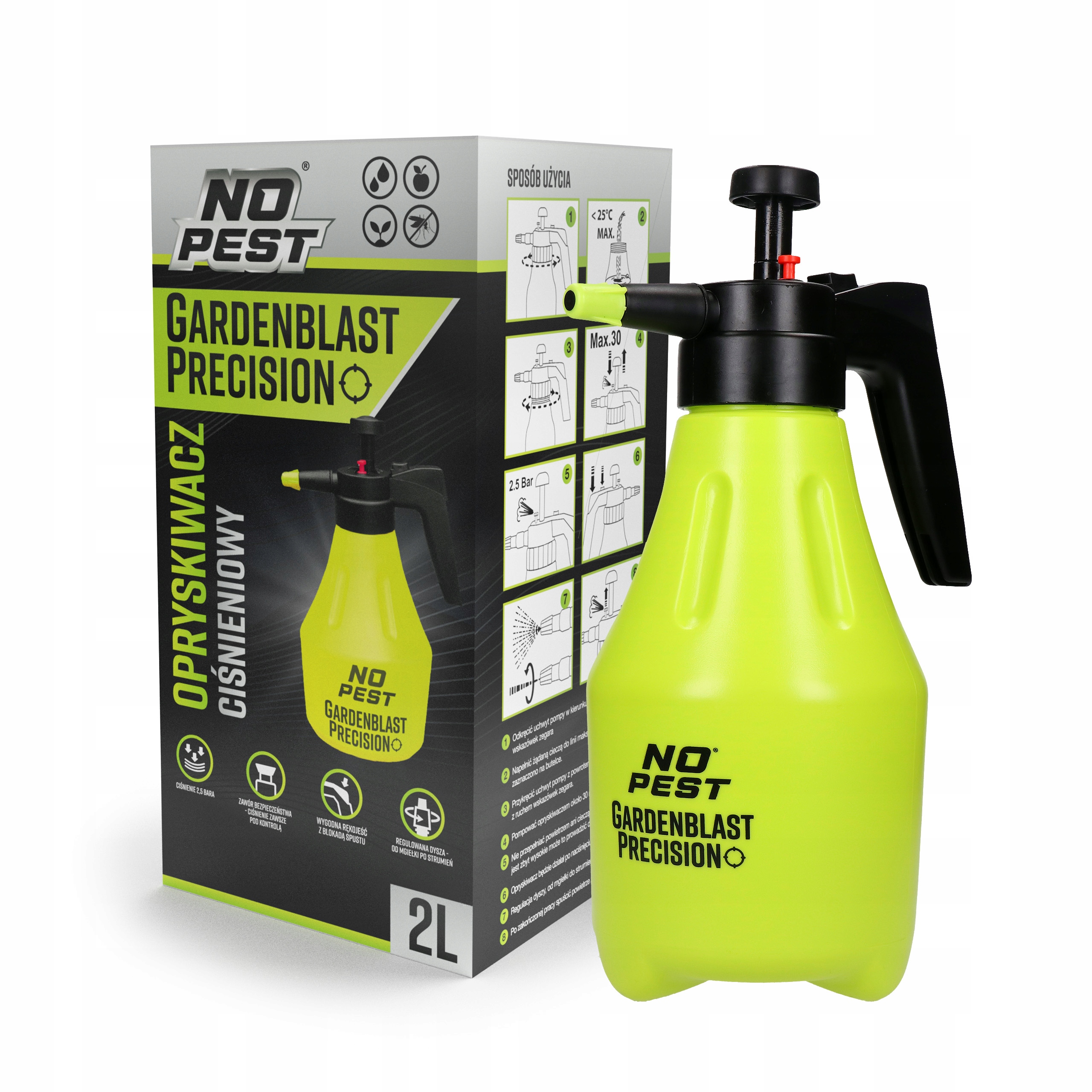 OPRYSKIWACZ CIŚNIENIOWY RĘCZNY OGRODOWY Z REGULOWANĄ DYSZĄ GARDENBLAST 2L Kod producenta 5908271343480