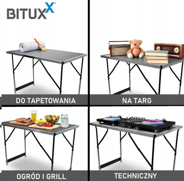 Víceúčelový veletržní stůl na kempování, 3 díly, skládací, 100 x 60 cm, Btiuxx