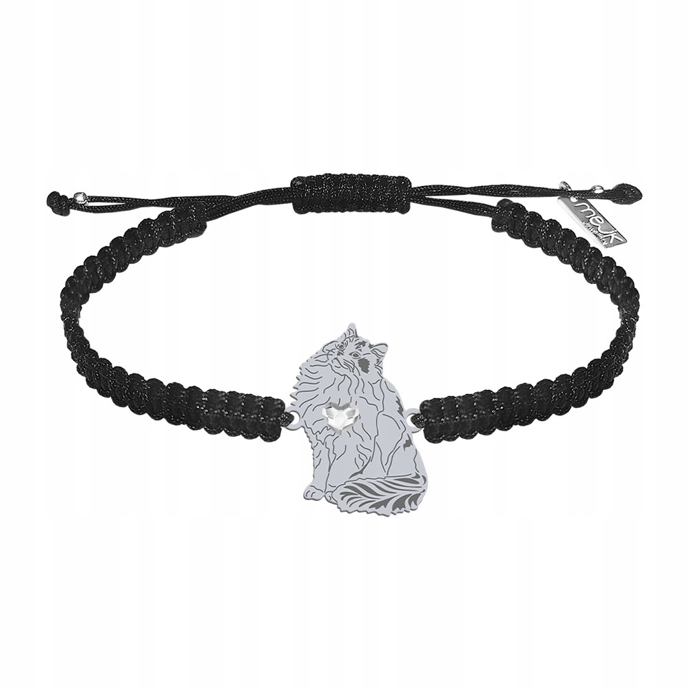 Stříbrný náramek s kočkou Ragdoll 925 Makramé Žena Šperky Gravírování