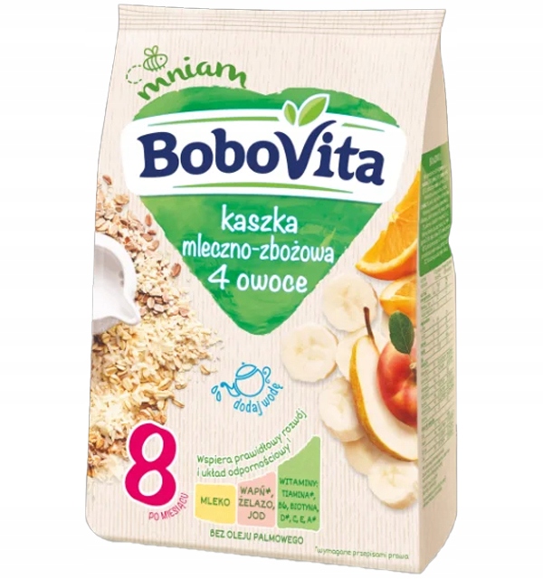 БОБОВИТА МОЛОЧНО - ЗЕРНОВАЯ КАША ЦЕЛЬНОЗЕРНОВАЯ 4 ФРУКТЫ 230Г 8М